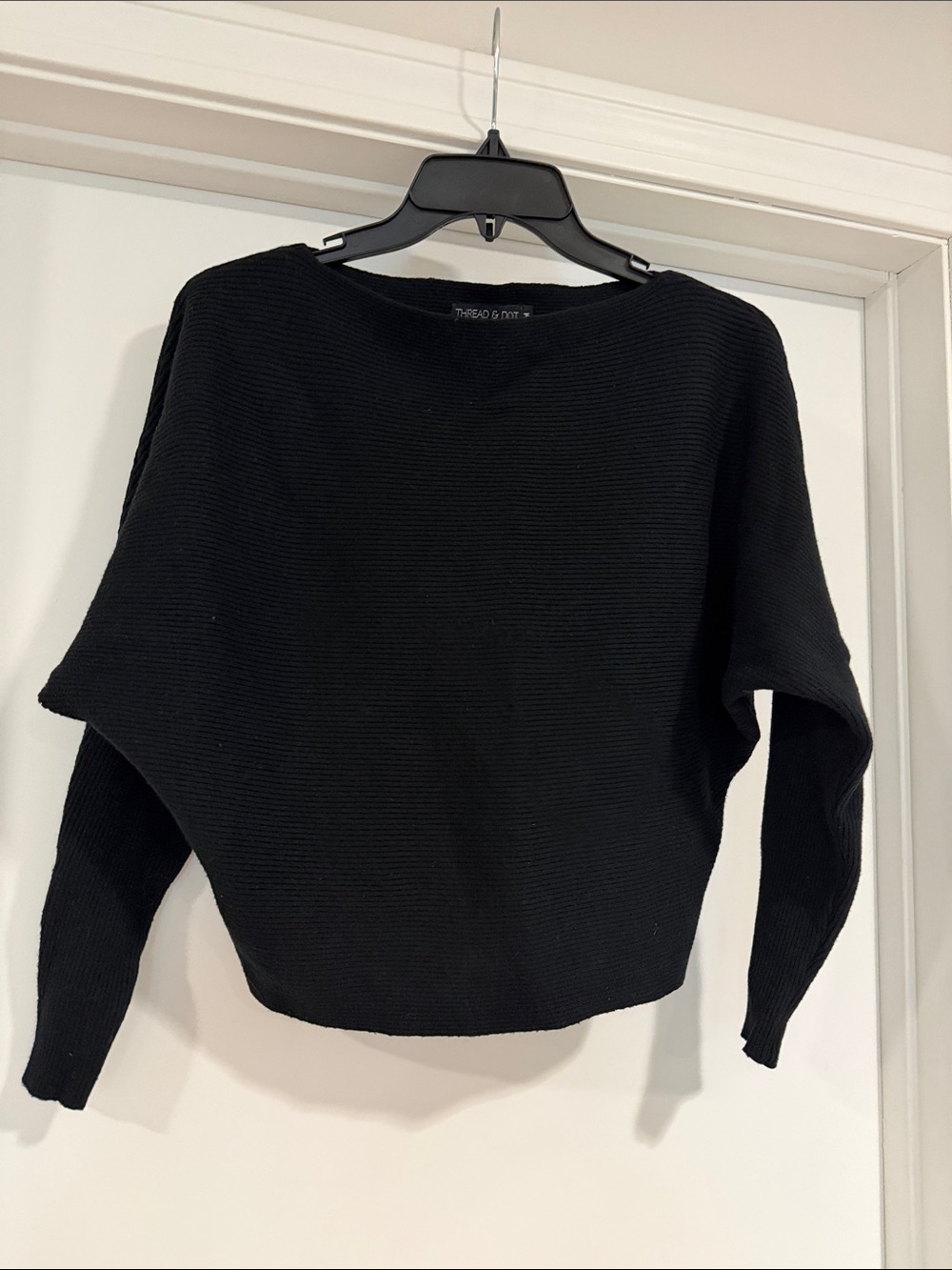 Black Ribbed Boatneck Sweater